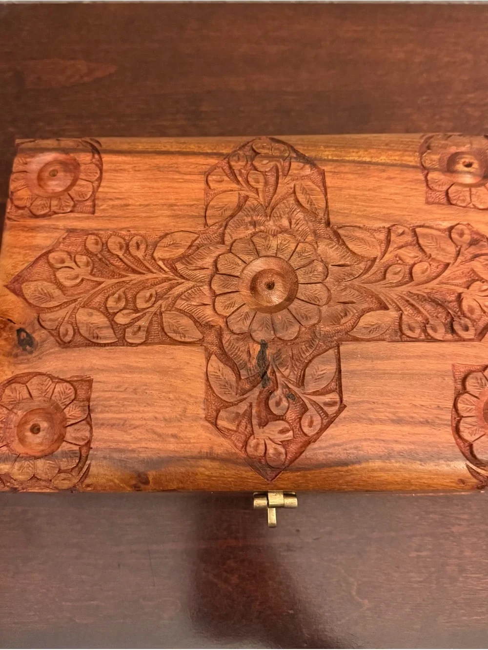 Vintage Handcrafted Rosewood Jewelry Keepsake Box Removable Tray Brass Latch